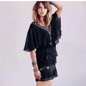 Free People Black Lace Beaded Mini Dress. Size 2